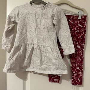 Miles 18 months White speckled tunic paired with 2T Carter’s maroon leggings